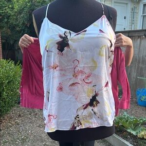 White House Black Market Floral Camisole - White and Pink